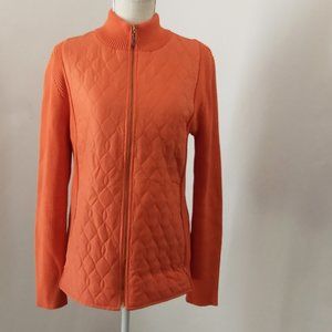 J. Mclaughlin Silk Full Zip Quilted Jacket tangerine Color Size L